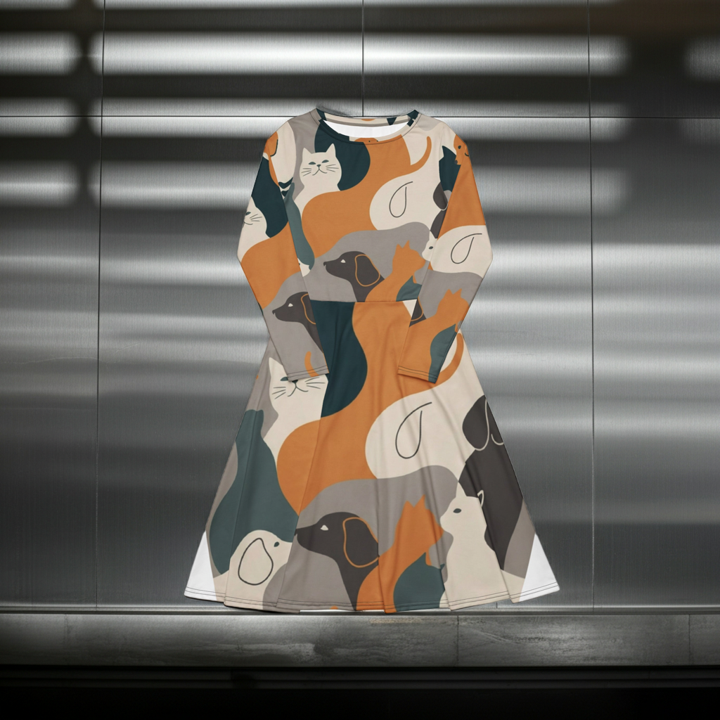 A-lijn Midi Jurk met Abstracte Dierenprint en Zakken designpaws