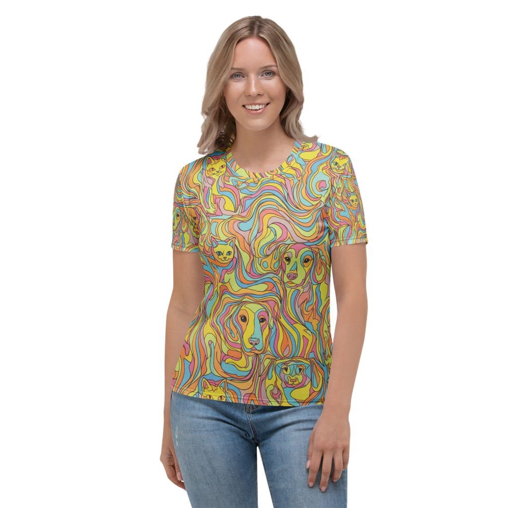 Dames T-shirt Swirl Print | Comfortabel Katoen-Touch & Duurzaam Polyester Design Paws – onderdeel van Jandk.