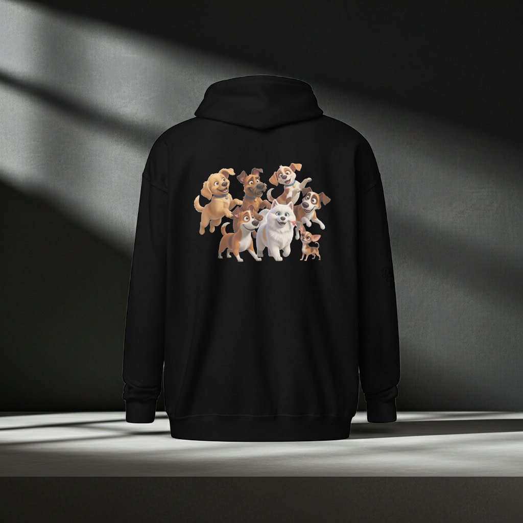 Abstracte Honden Graffiti Hoodie | Unisex Heavy Blend Rits - Abstract Hounds Design Paws – onderdeel van Jandk.