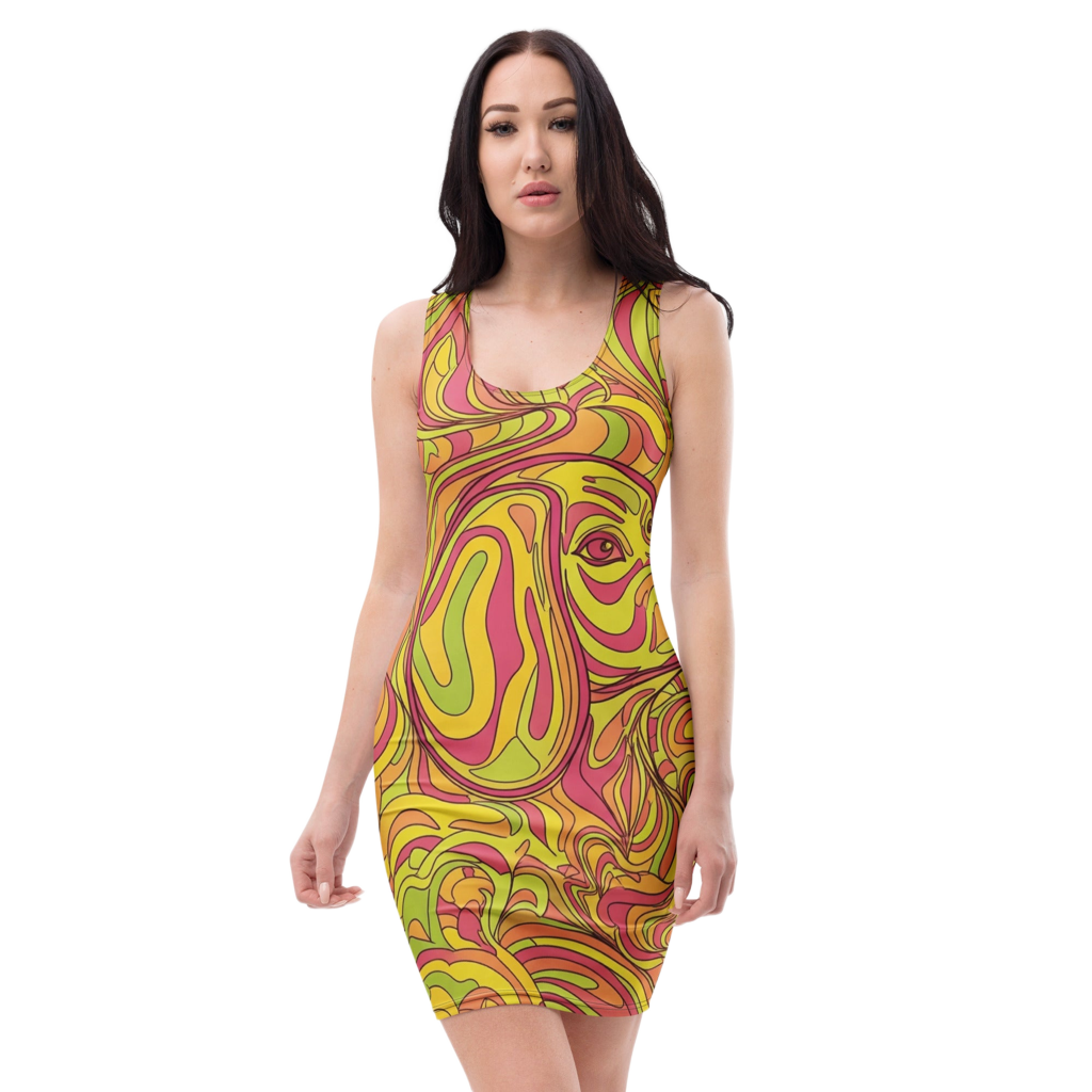 Swirl Bodycon Jurk | Levendige Abstracte Print - Cut & Sew Stijl Design Paws – onderdeel van Jandk.
