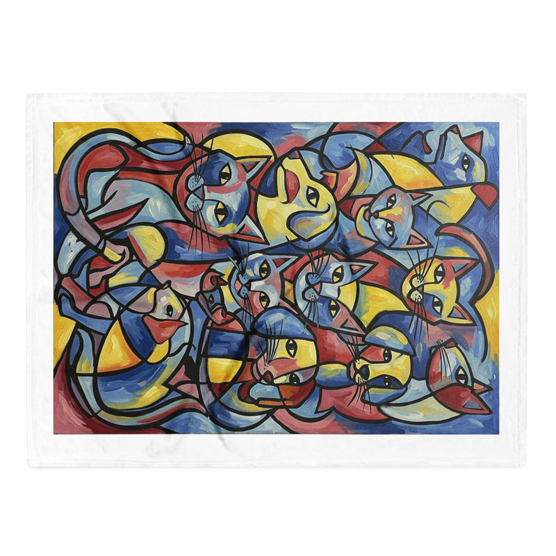 Fleece Deken Plaid | Abstracte Katten Print "Vibrant Companions" – Ultra Zacht
