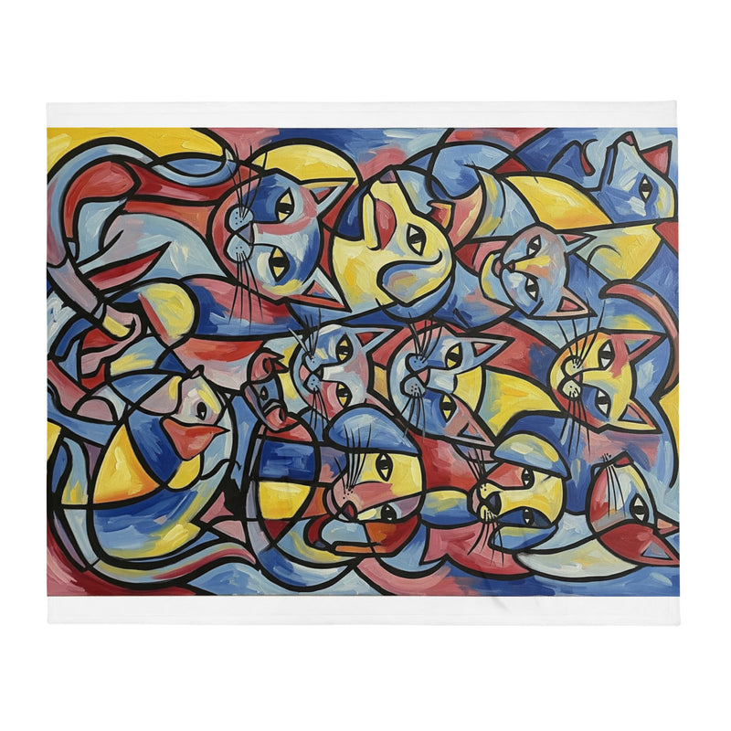 Fleece Deken Plaid | Abstracte Katten Print "Vibrant Companions" – Ultra Zacht