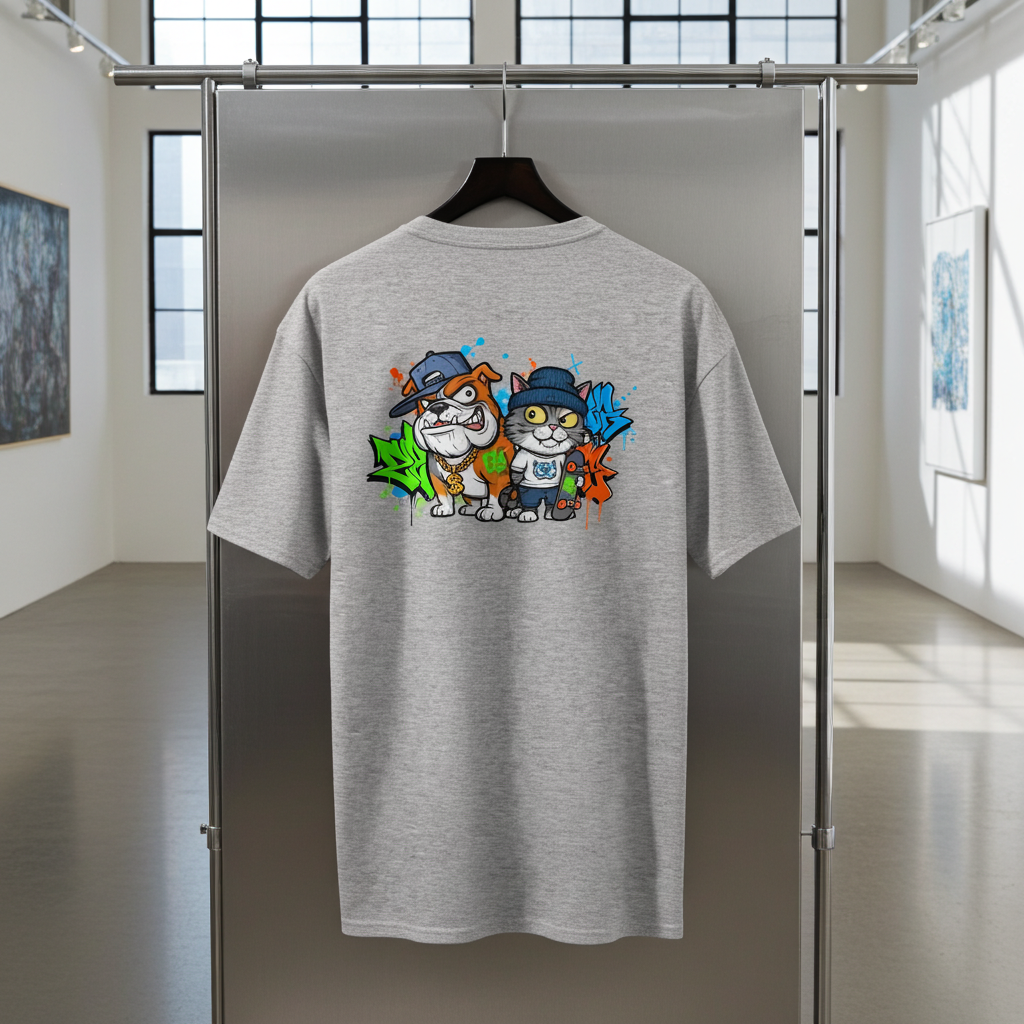 Zwaar Unisex Graffiti T-shirt | Structured Fit Katoen – Abstract Dieren Collectie Design Paws – onderdeel van Jandk.