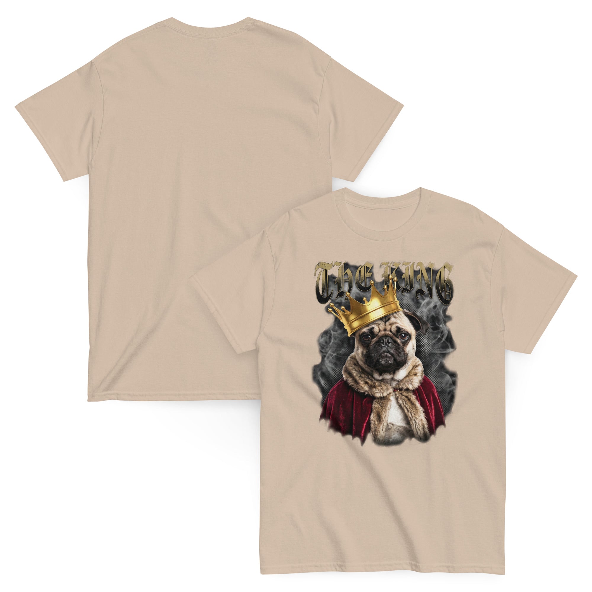 Vintage T-shirt Heavyweight met Pug 'The King' design