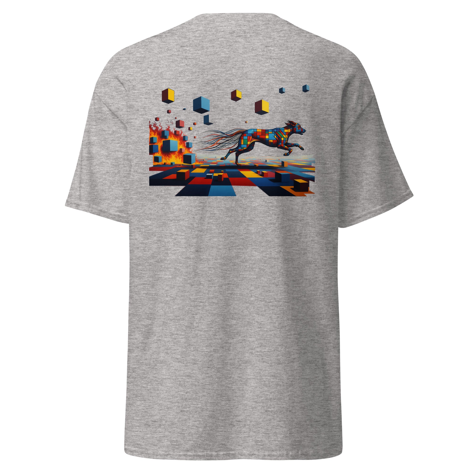 Grafisch Unisex T-shirt met Pixel Burnout honden print.