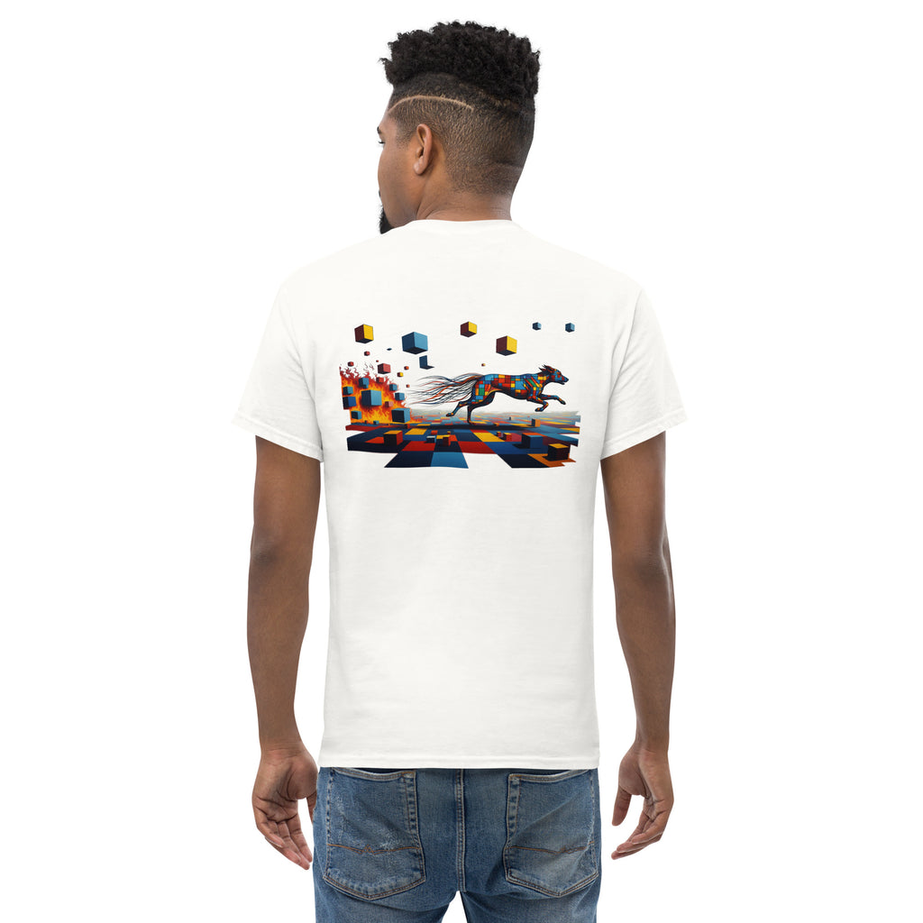 Grafisch Unisex T-shirt, Pixel Burnout hondenprint.