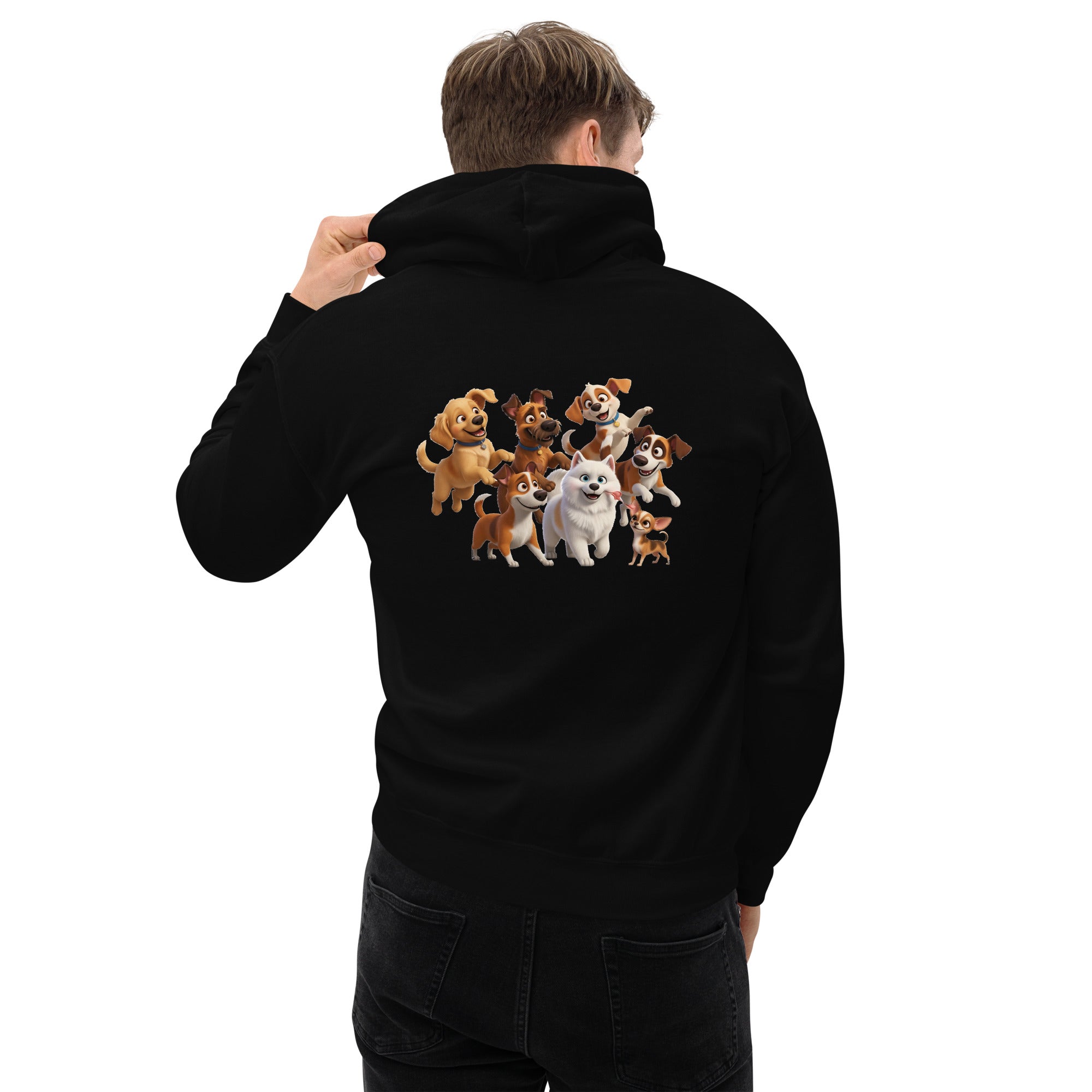 Cartoon hondenprint unisex hoodie, Pixar stijl.
