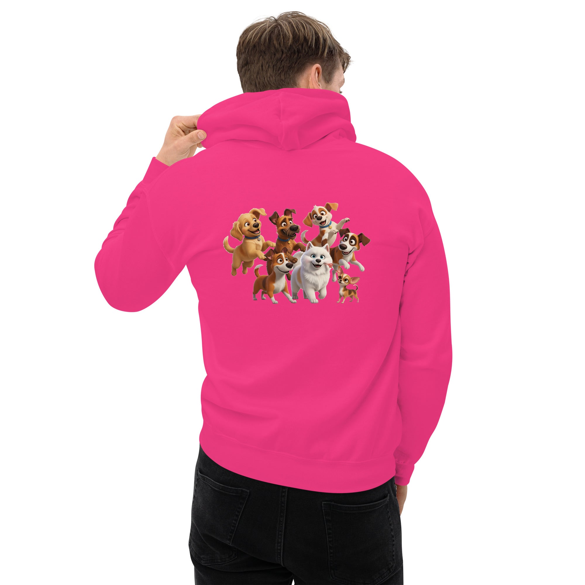 Unisex hoodie met levendige cartoon hondenprint in Pixar-stijl