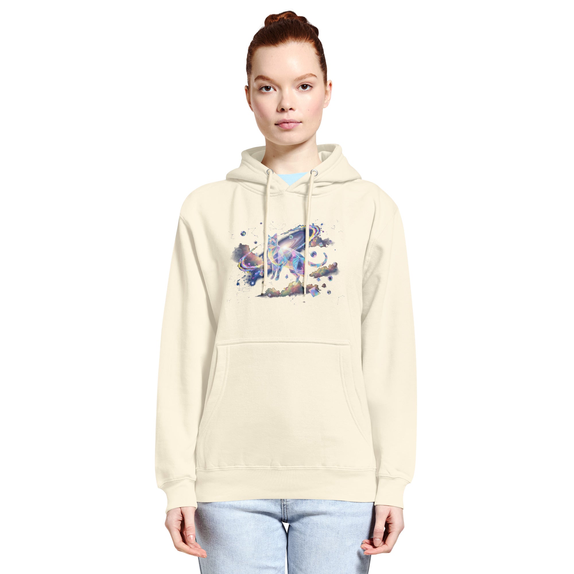 Premium Unisex Hoodie met Zero Gravity Katten design