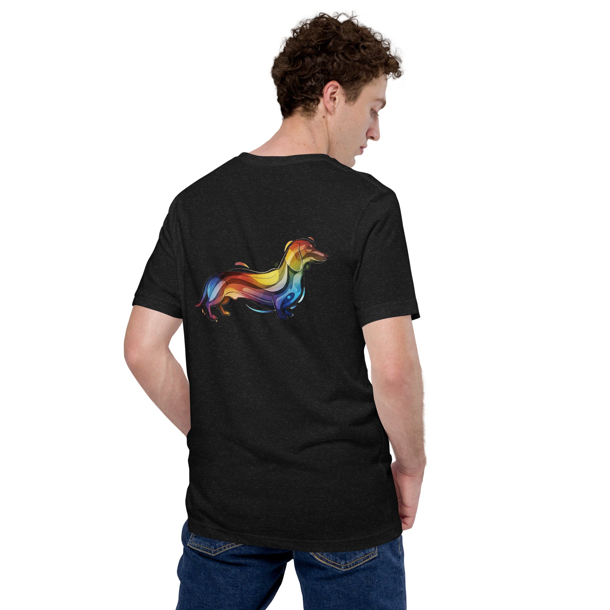 Unisex Abstract Teckel T-shirt met grafische hondenprint.